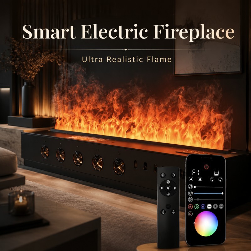 Smart Home Simulation - 미니멀리스트 벽걸이형 럭셔리 스마트 벽난로 수증기