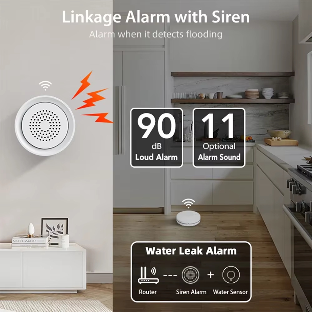 Smart Home Kit - 사이렌 알람 기능이 있는 BTLIFE-홍수 감지기