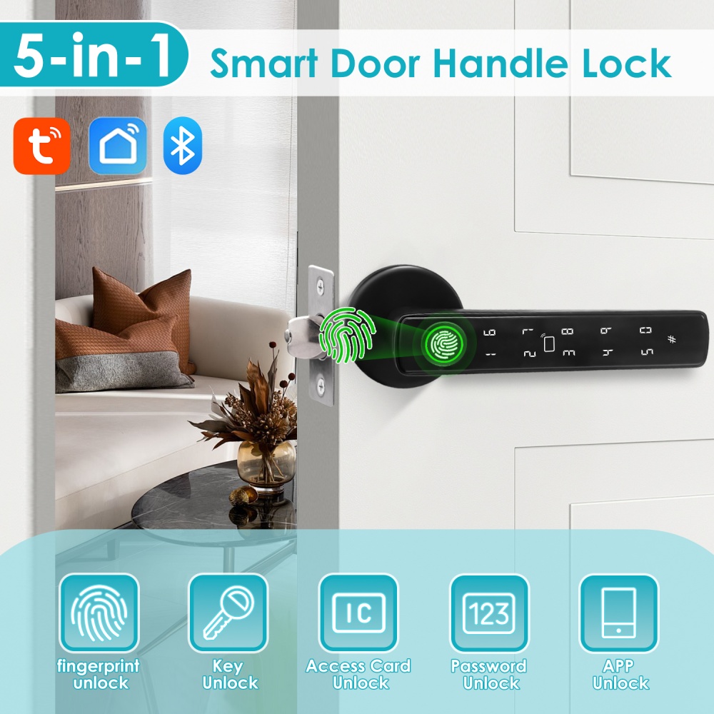 YFK 투야 5-in-1 스마트 도어 핸들 잠금장치 블 - Smart Home Website 리뷰 및 가격